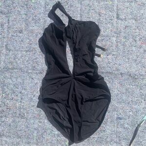 Tory Burch black open back deep v front sexy one piece Bathingsuit swimsuit